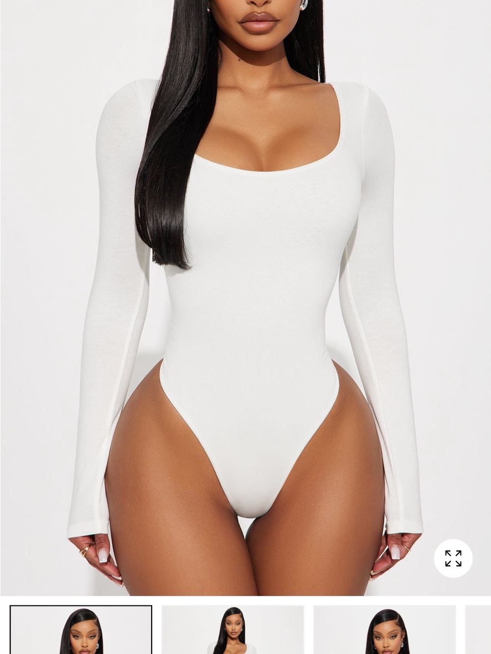 Long-Sleeve White Scoop Neck Women's bodysuit